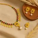 Rajsi Temple Drop Necklace Set – Gold Finish with Kundan Accents