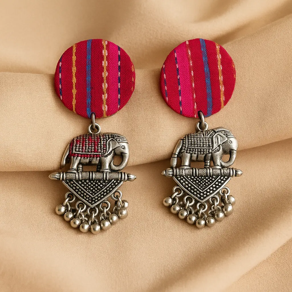 Tribal Elephant Oxidised Earrings – Ajrakh Top