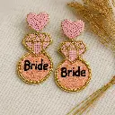 Bride Statement Earrings – Pink & Gold Bridal Drop 