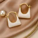 Ivory Gloss Handbag Hoop Earrings | Korean Style Gold Enamel Statement Dailywear 