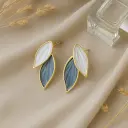 Dual-Tone Leaf Earrings | Korean Embossed Enamel Studs