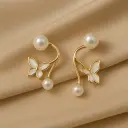 Pearl Bloom Butterfly Earrings—Korean Minimal Gold Statement Studs
