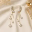 Dazzling Gold Waterfall Drop Ear Cuff Set with Faux Pearls