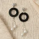 Black Hoop Pearl Drop Dangle Earrings