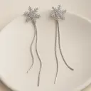 Dazzling Pave Snowflake Dangle Earrings with Long Snake Chain Tassels