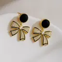 Designer Look Black Circle Stud & Crystal Ribbon Drop Earrings