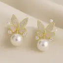 Dazzling Pave Butterfly & Oversized Pearl Drop Earrings 