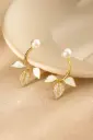 Lustrous Enamel Leaf & Pearl Ear Jacket Studs