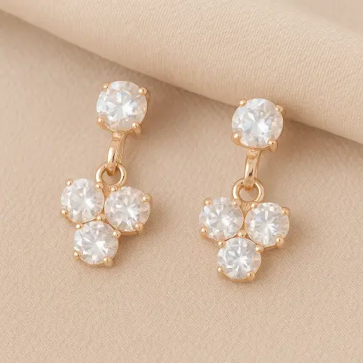 Rose Gold Cluster CZ Drop Earrings 
