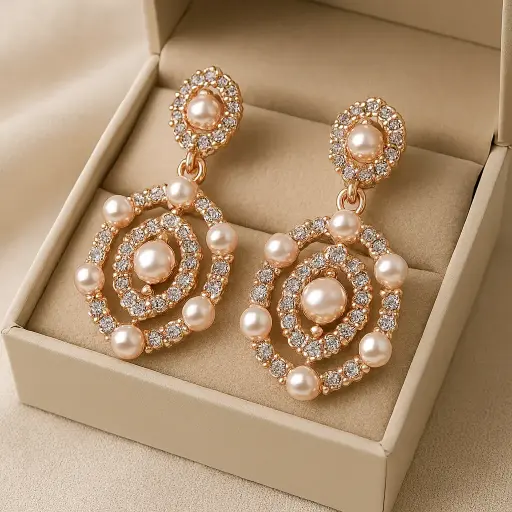 [SKU12] Rose Gold Pearl Studded Chandbali—Wedding Jewellery