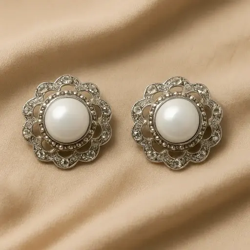 [SKU19] Vintage Pearl Stud Earrings | Antique Floral Crystal Ear Studs