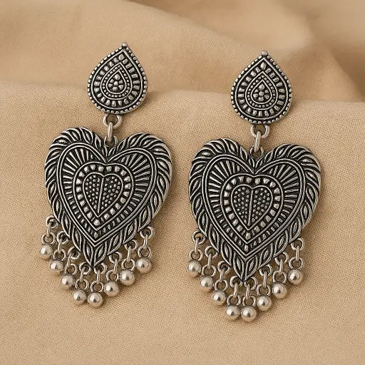 [SKU26] Oxidised Silver Heart-Shaped Statement Earring