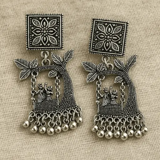 [SKU30] Oxidised Silver Radha krishna Swing Design Earring