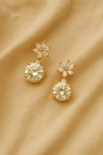 [SKU21] Gold-Plated Floral Stud Earrings with Sparkling Zircon Stones
