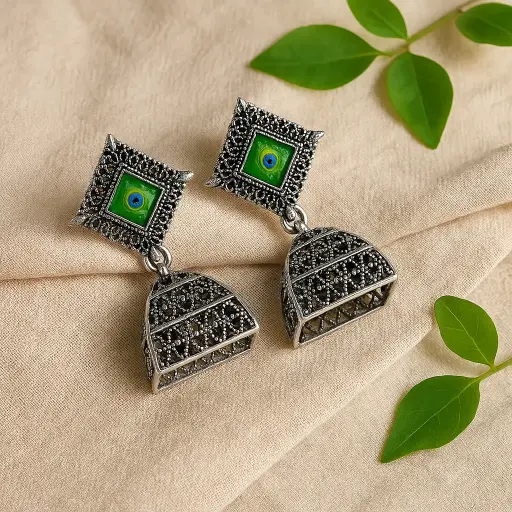 [SKU42] Oxidised Mor Pankh Jhumka Earring