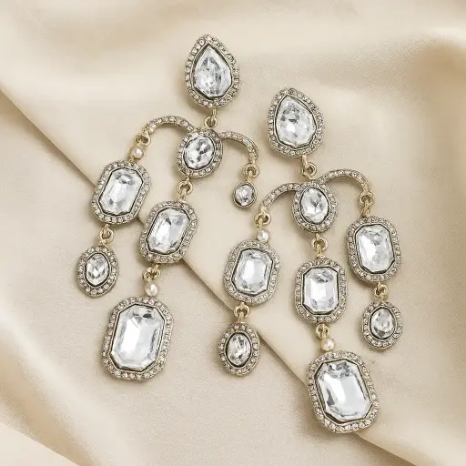 [HM1] Crystal Cascade Kundan Drop Earrings