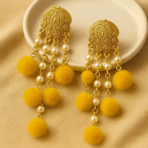 [HM8] Haldi Tassel Bliss Earrings—Yellow Pom-Pearl Edition