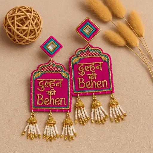 [HM14] Dulhan Ki Behen Statement Earrings—Bold Pink & Blue Edition 